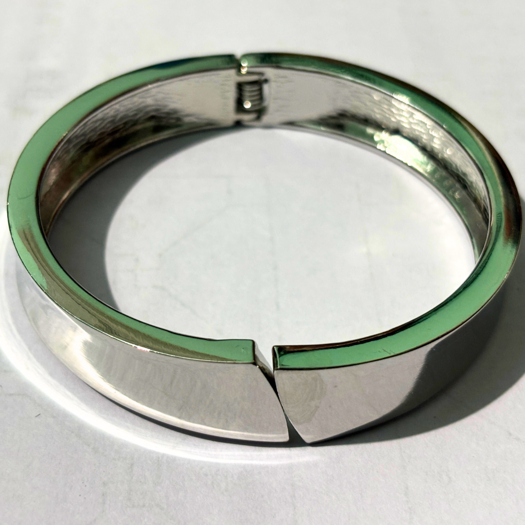 Unisex Silver Geometric Hinged Bracelet | Stainless Steel Modern Cuff