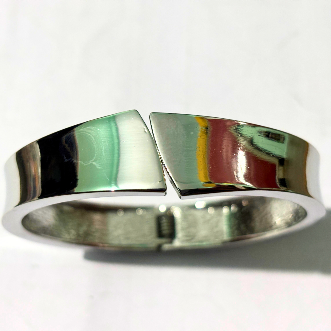 Unisex Silver Geometric Hinged Bracelet | Stainless Steel Modern Cuff