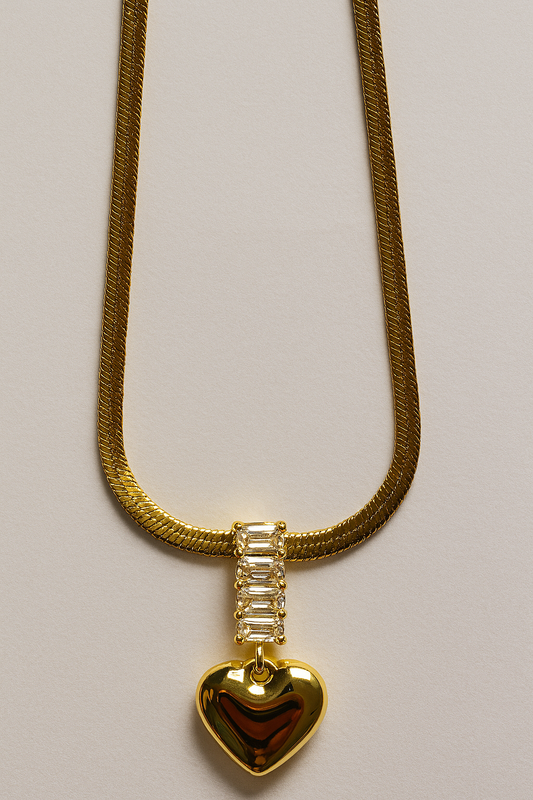 Gold Heart Pendant Necklace with Rectangle Diamonds