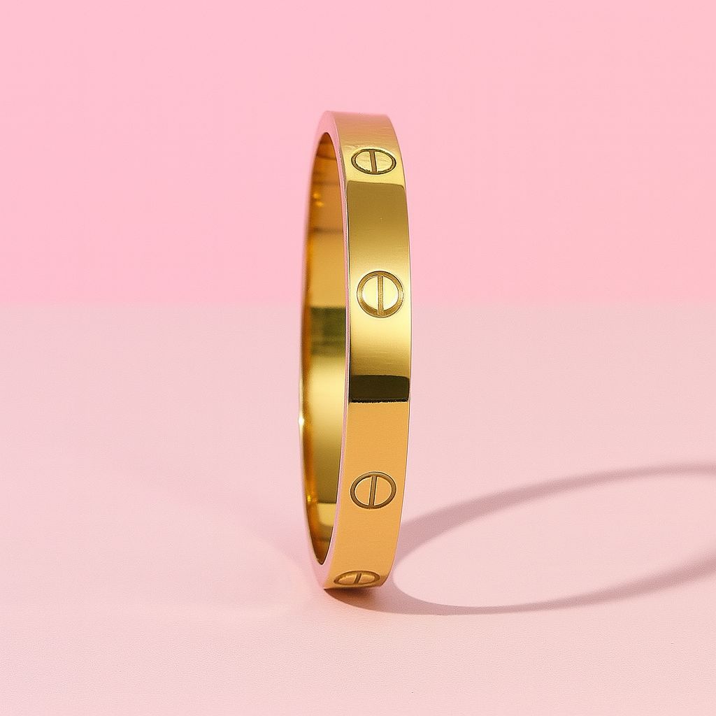 Gold-Tone Love Screw Bangle for Women – Elegant & Anti-Tarnish
