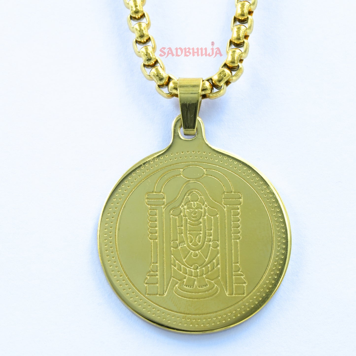 Divine Tirupati Balaji Pendant Gold Stainless Steel Necklace Chain for Men – 24 Inch