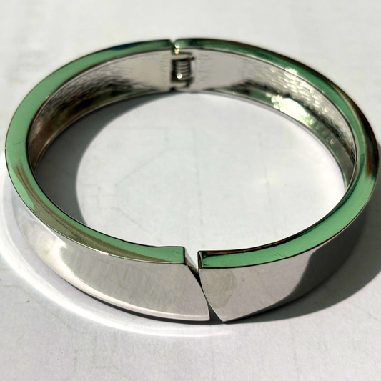 Unisex Silver Geometric Hinged Bracelet | Stainless Steel Modern Cuff