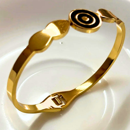 Premium Gold Plated Kada Bracelet for Women – Black Enamel Designer Kada