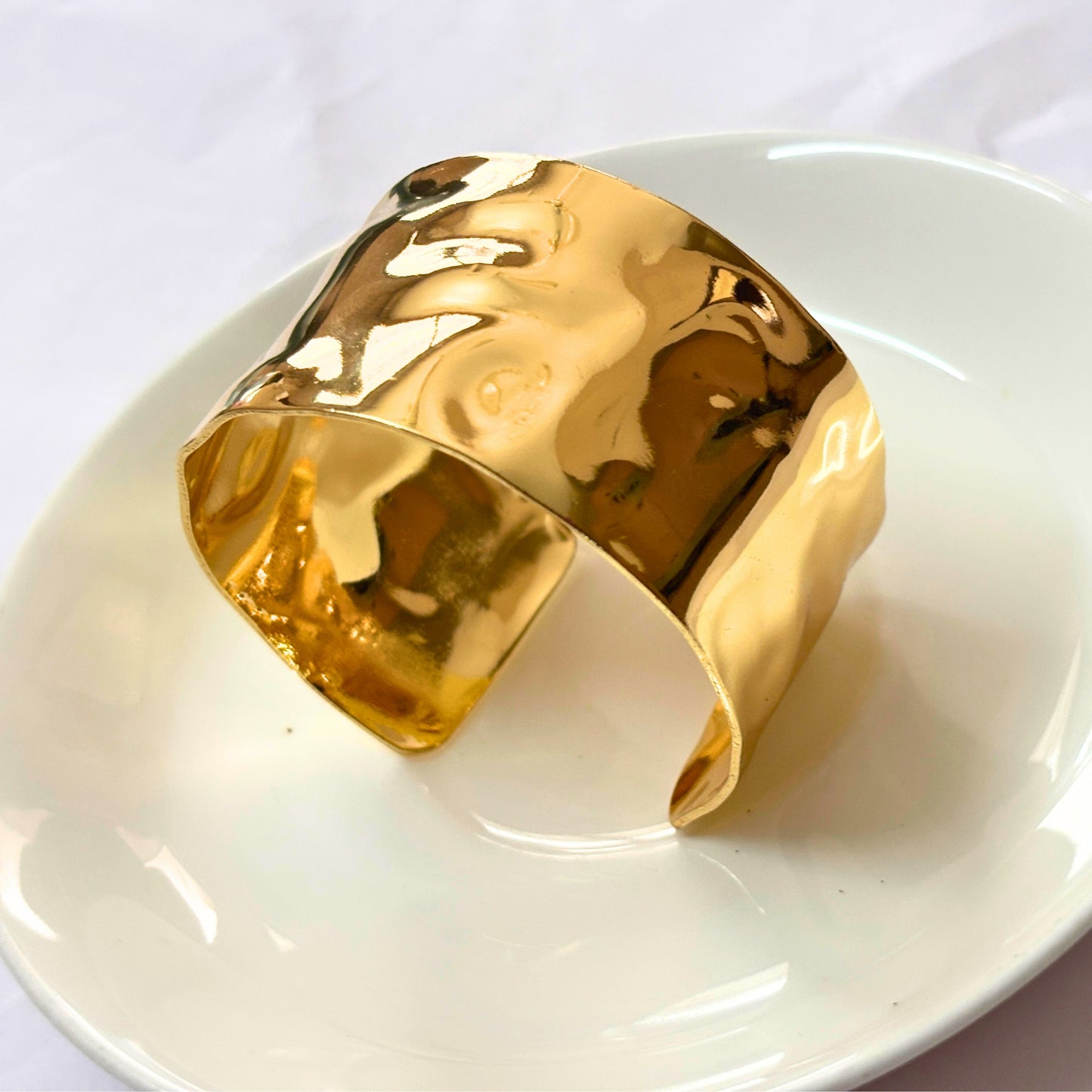 Bold Hammered Gold Cuff Bracelet for Women – Statement Designer Jewellery | Anti-Tarnish