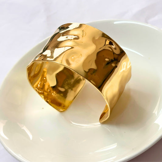 Bold Hammered Gold Cuff Bracelet for Women – Statement Designer Jewellery | Anti-Tarnish