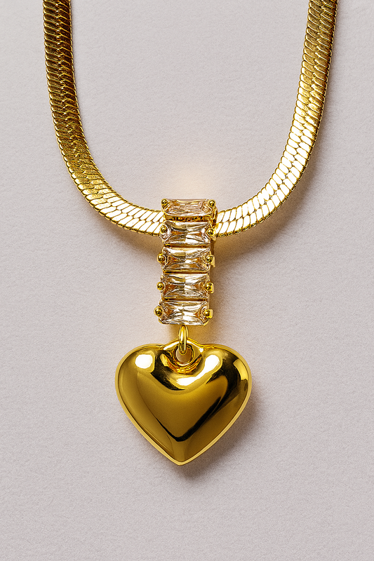 Gold Heart Pendant Necklace with Rectangle Diamonds