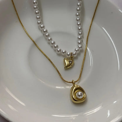 Anti-Tarnish Gold-Plated Pearl Necklace Set – Dual Layer Imitation Jewellery for Women