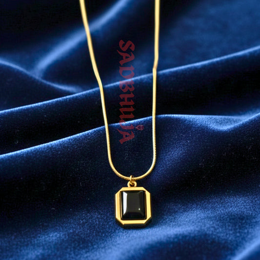 Gold Plated Black Stone Pendant Necklace for Women