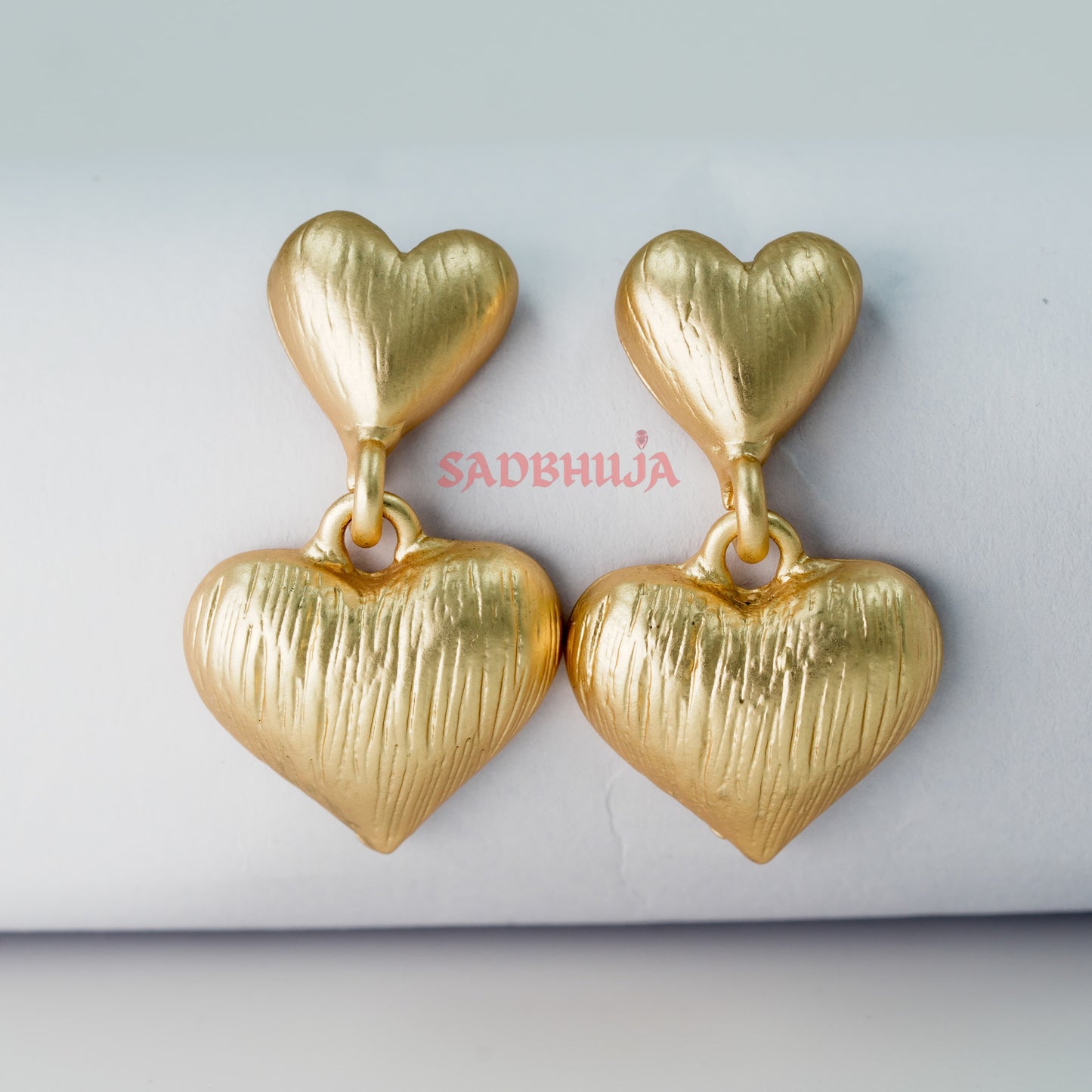 Double Heart Textured Gold-Plated Dangle Earrings for Women
