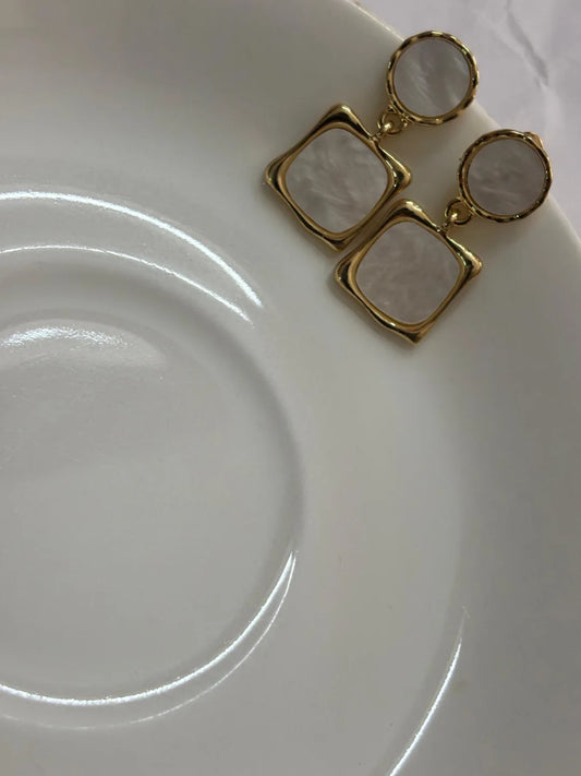 Geometric Pearl Earrings for Women | Anti-Tarnish Gold Finish