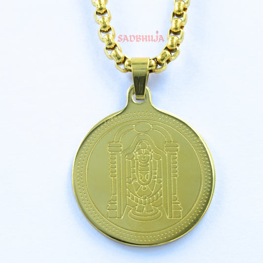 Divine Tirupati Balaji Pendant Gold Stainless Steel Necklace Chain for Men – 24 Inch