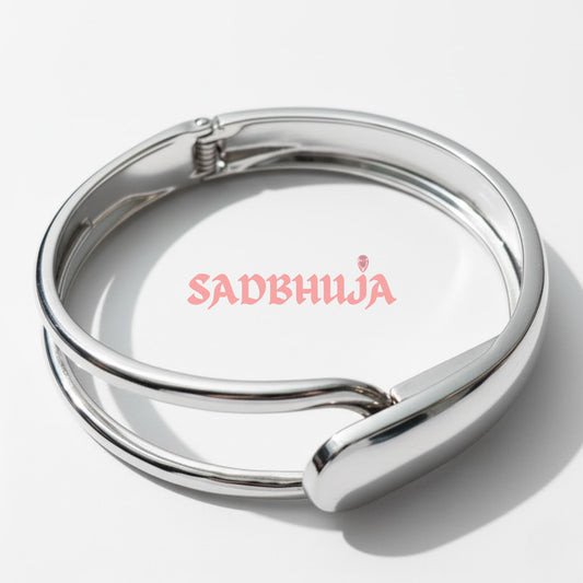Elegant Silver Plated Open Cuff Bracelet for Women | Minimalist Stainless Steel Bangle