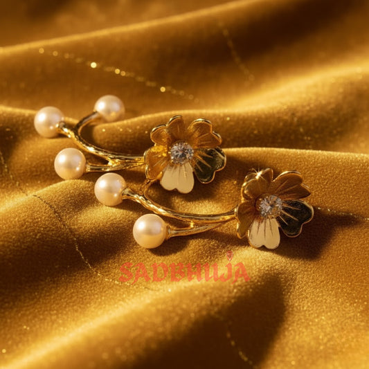Floral Pearl Drop Earrings – Anti-Tarnish Gold Finish