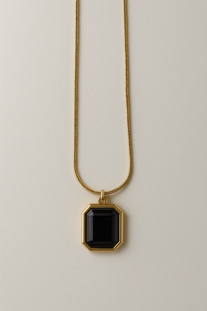 Gold Plated Black Stone Pendant Necklace for Women